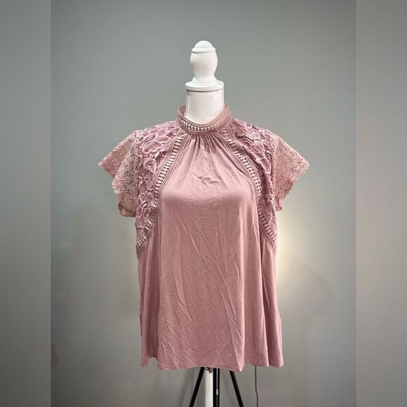 Pink Cable & Gauge Floral Lace Blouse Size XL EUC - Picture 1 of 5